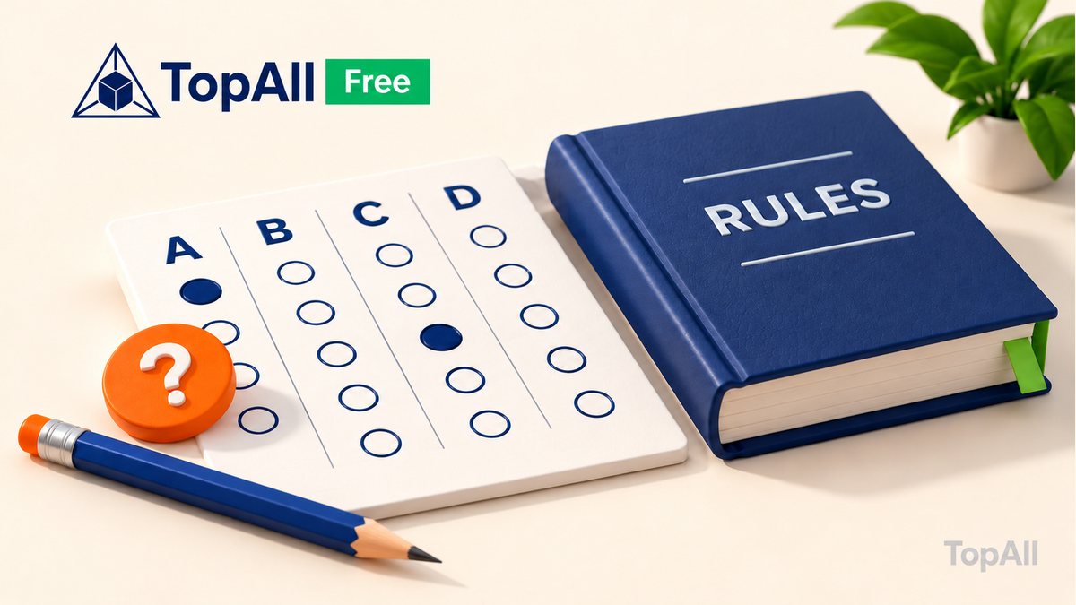 Multiple-choice options and a rule booklet for reading partial-marking conditions.