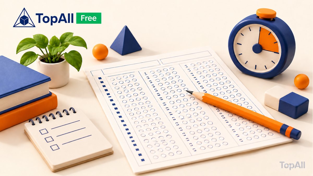 Practice timer, pencil and an answer sheet with empty OMR bubbles.