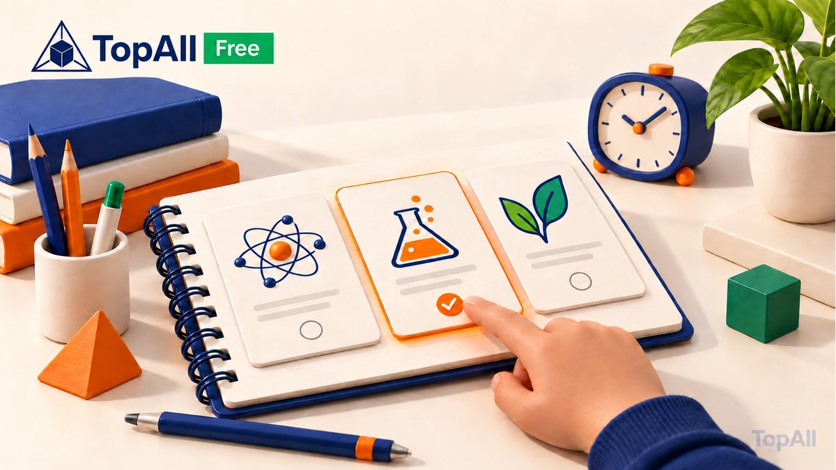 Study planner with chapter cards for choosing a manageable revision task.