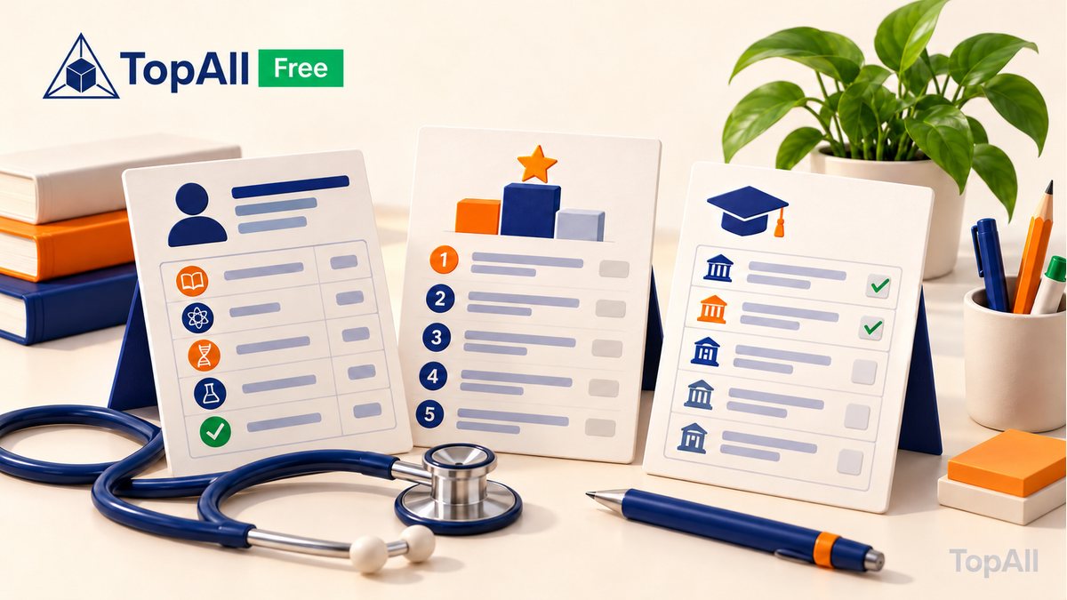 Separate score, rank and counselling-choice documents beside a stethoscope.