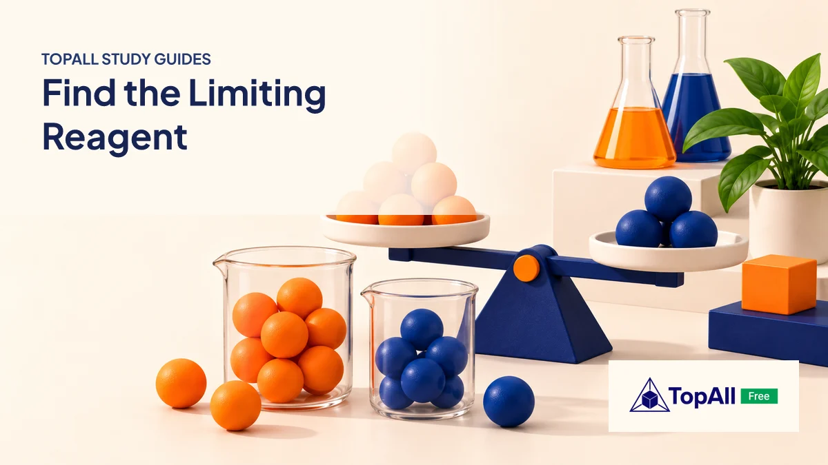 TopAll educational illustration for Limiting reagent for JEE Main: compare moles per coefficient.